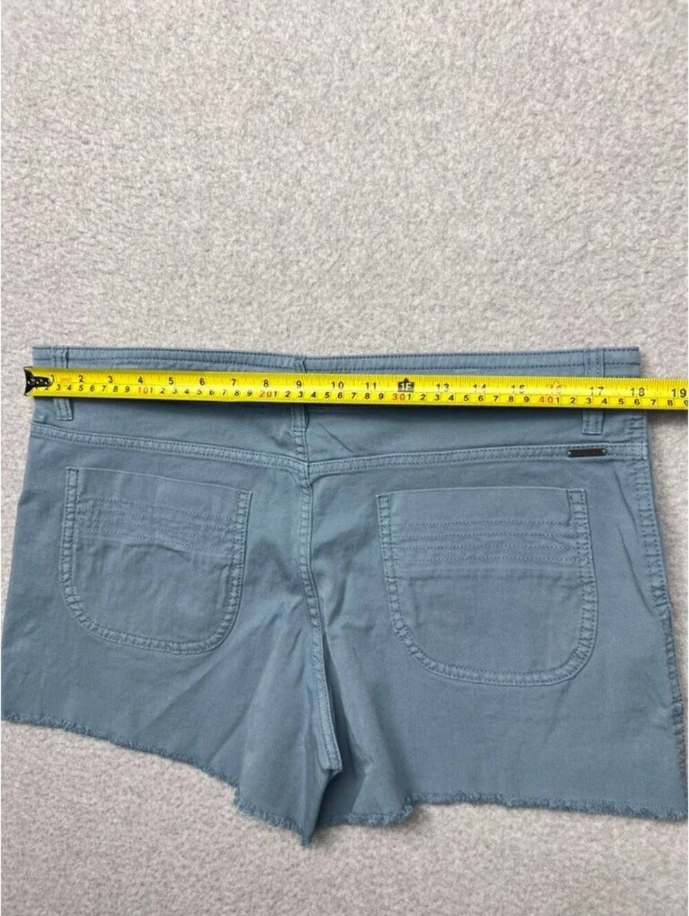 prAna Sancho Organic Cotton Stretch Shorts 14 Blue Gray Raw Hem Hiking Chino